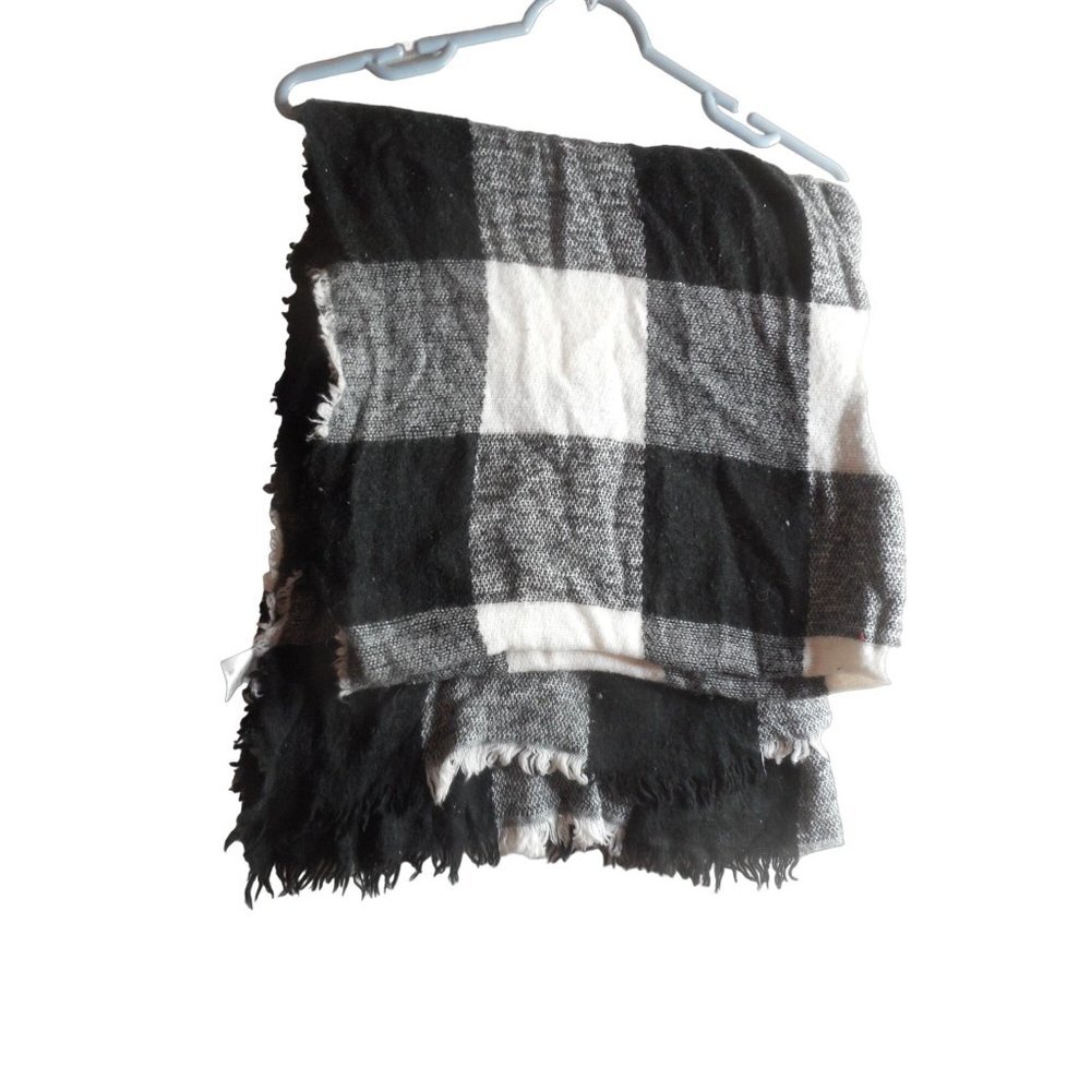 Large Black White Checked Scarf Shawl Wrap Unisex 32 x 76